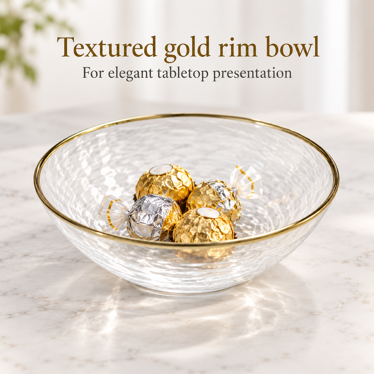 Danny Home Textured Gold Rim Bowl - 9 Inches