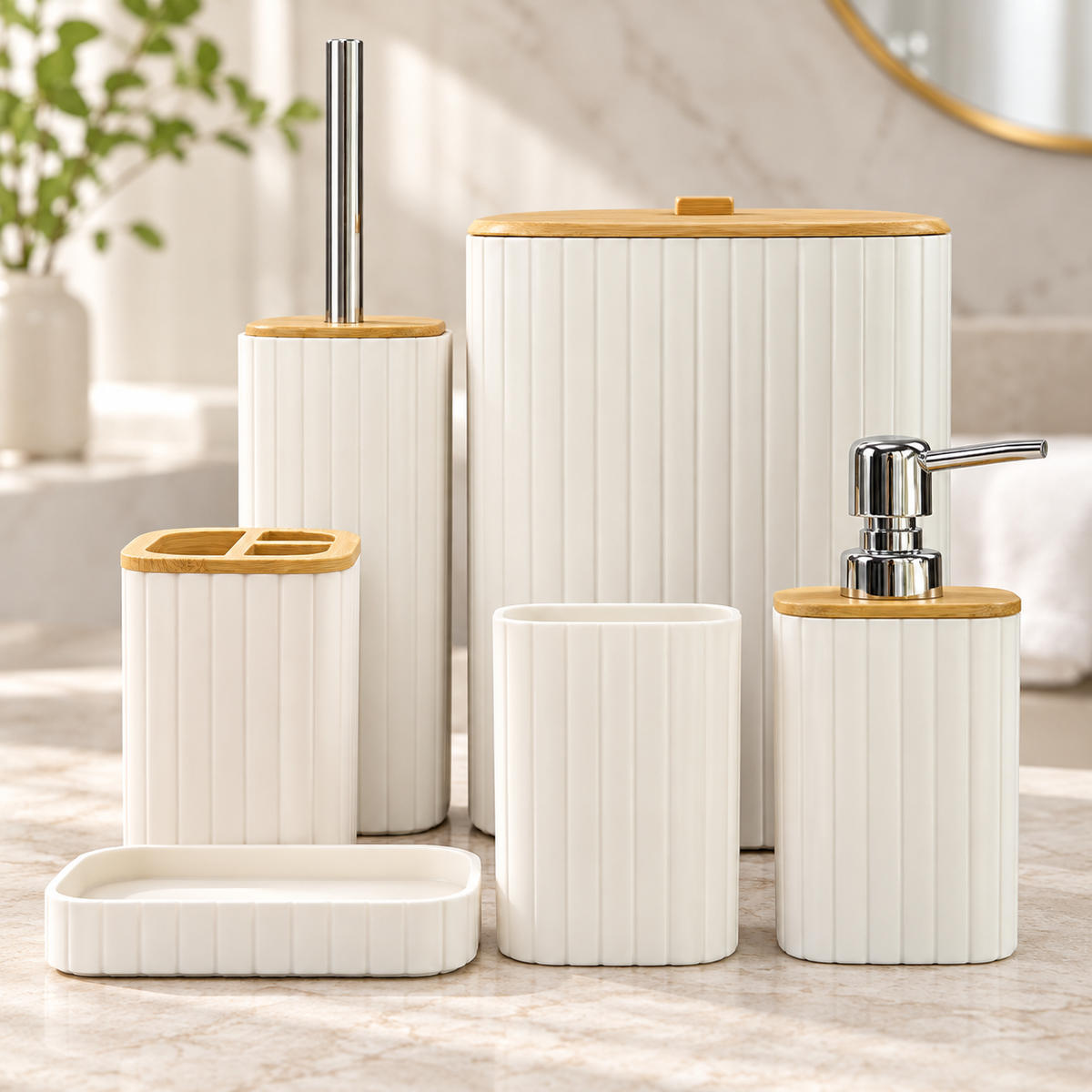 Fluted Acrylic Bathroom Set - 6 Pieces