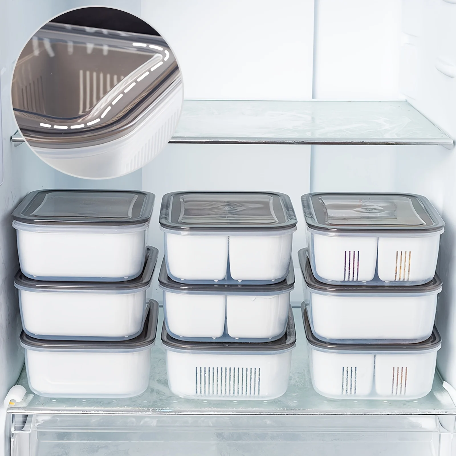 FRIDGE ORGANIZER, DIVIDED VEGETABLE & MEAT BOX, FOOD-GRADE, MICROWAVEABLE.