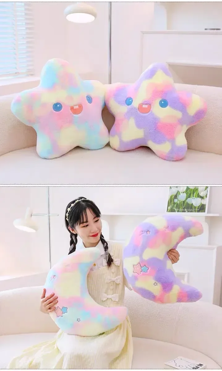 TIE-DYE STAR & MOON PLUSH CUSHION PAIR