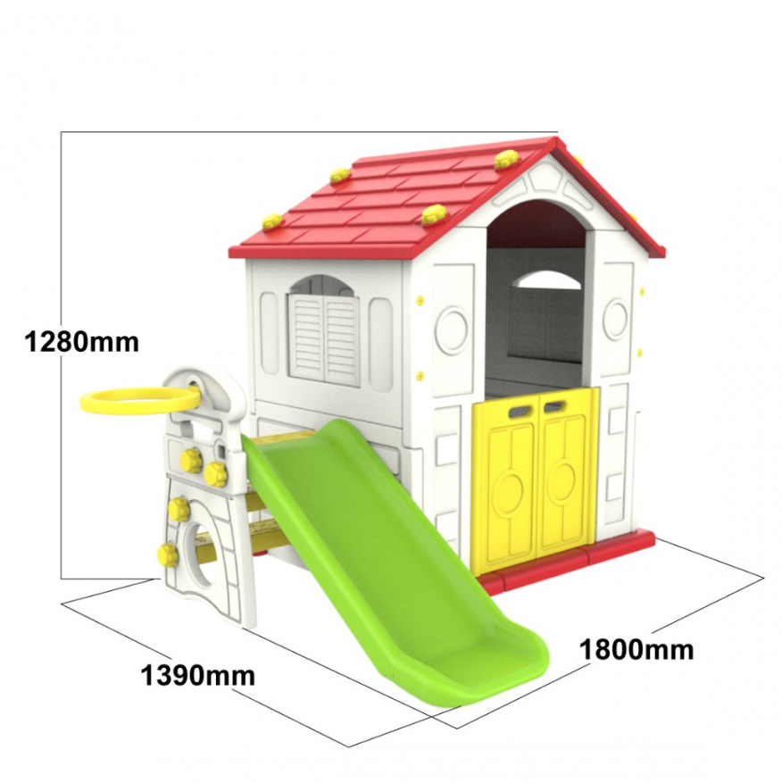 KIDS ACTIVITY PLAYHOUSE WITH SLIDE AND BASKETBALL