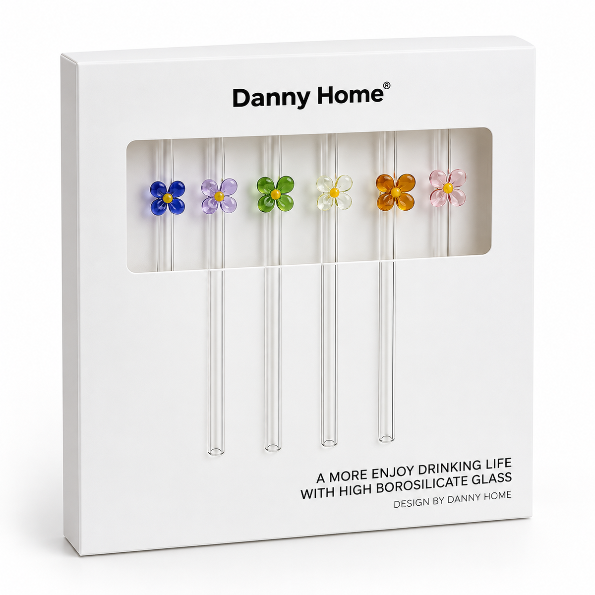Danny Home 7 Piece Floral Glass Straw Set
