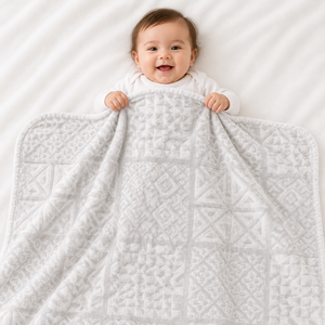 HAPPIMUMS BABY PLUSH SLEEPING BLANKET DOUBLE PLY BLUSH PATCHWORK 110 x 80 - GREY