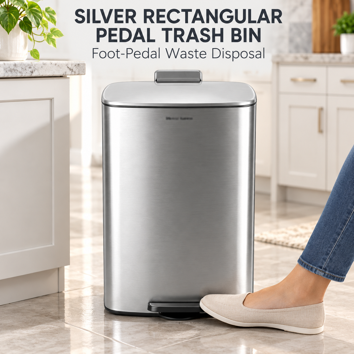 DANNY HOME SILVER RECTANGULAR PEDAL TRASH BIN
