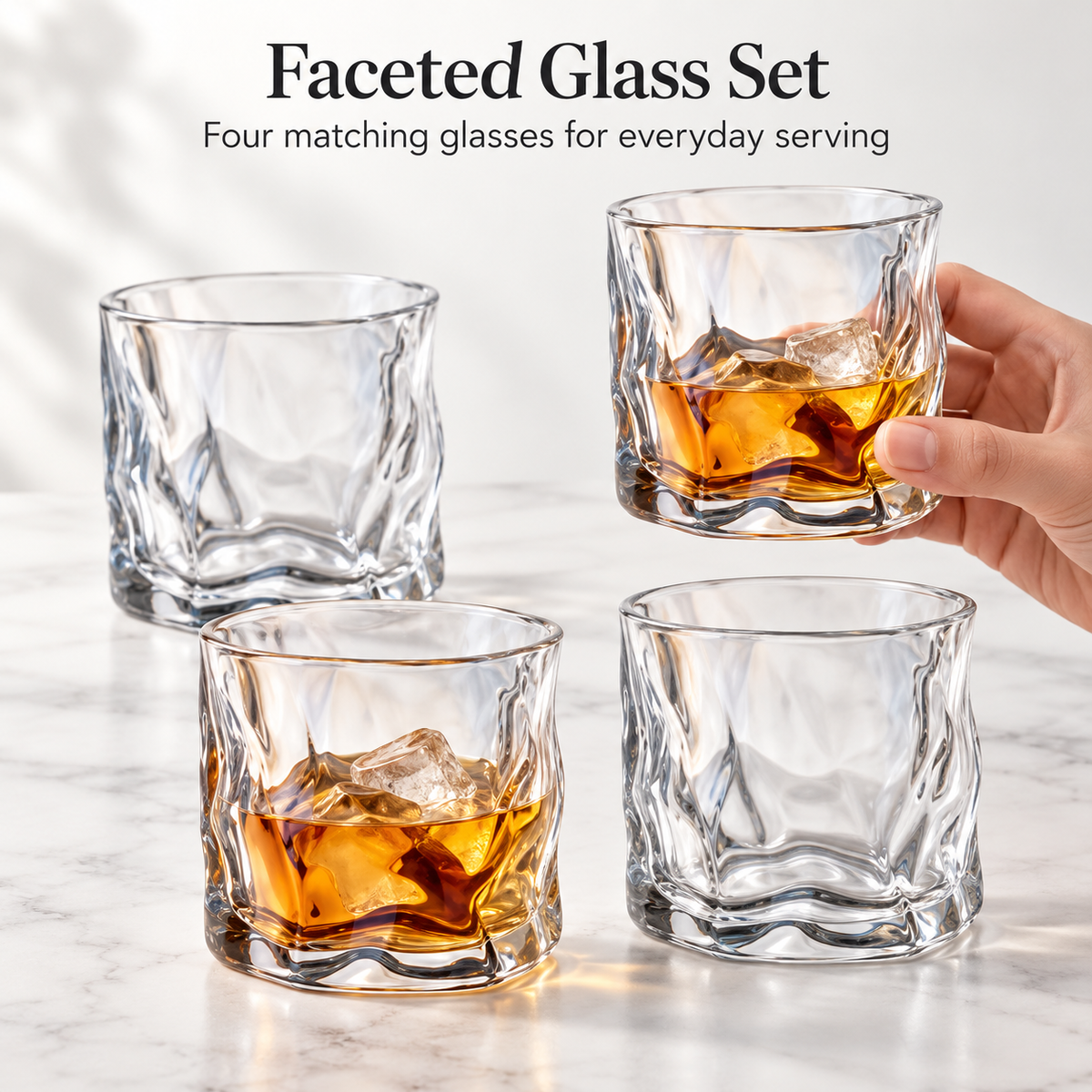 Danny Home 4 Faceted Glass Set - 280 ml