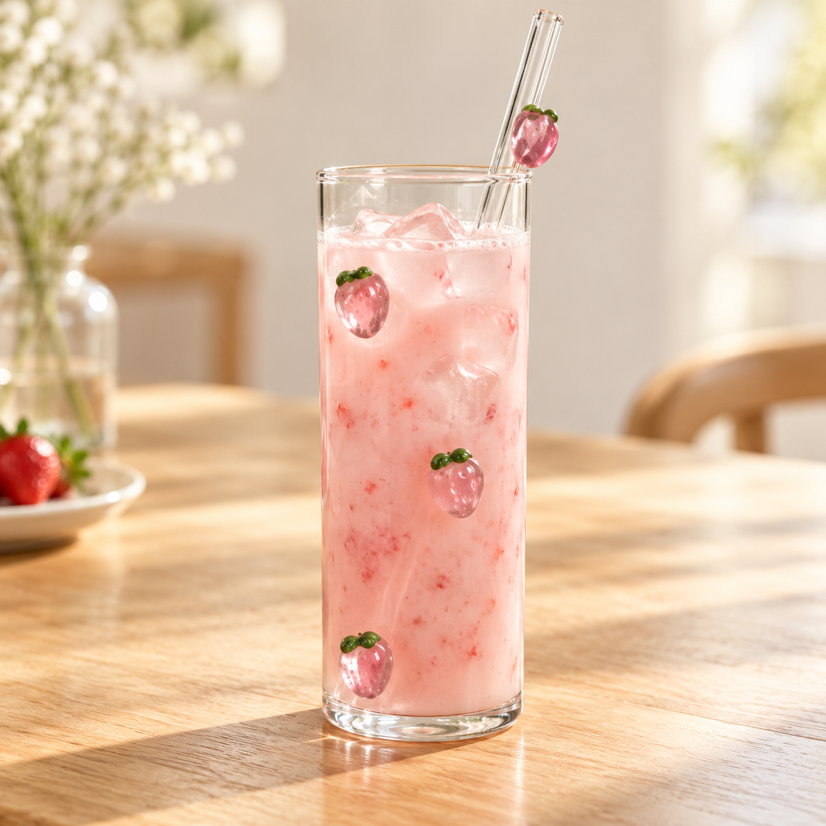 Glasslux Strawberry Glass With Straw - 400 ml