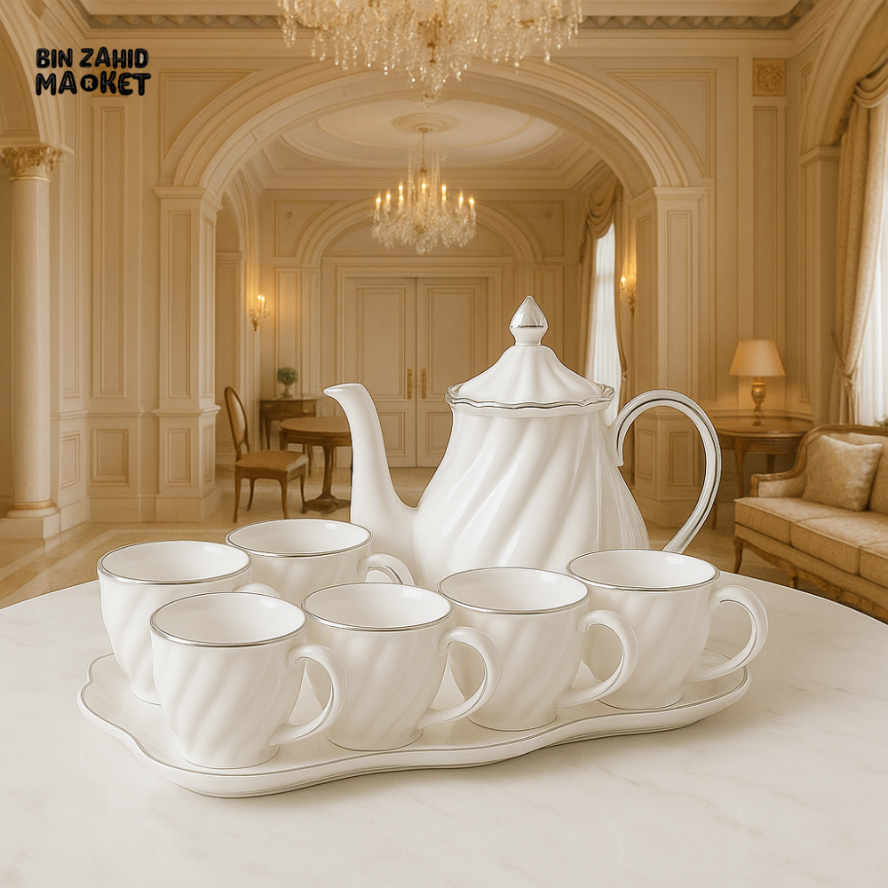 8 PIECES LUXURY TEA SET – ELEGANT PORCELAIN WITH GOLD TRIM - ZQ-149-8