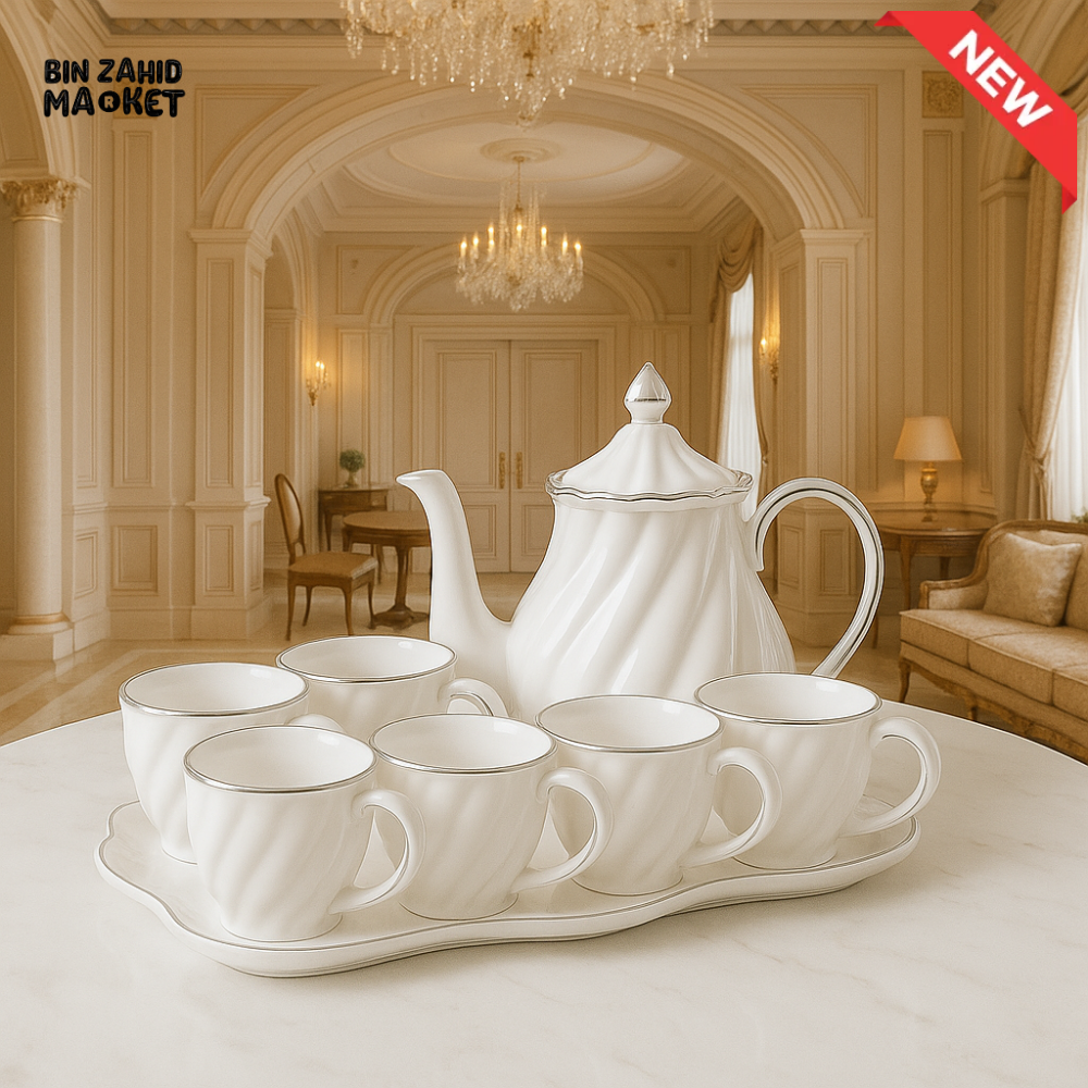 8 PIECES LUXURY TEA SET – ELEGANT PORCELAIN WITH GOLD TRIM - ZQ-149-8