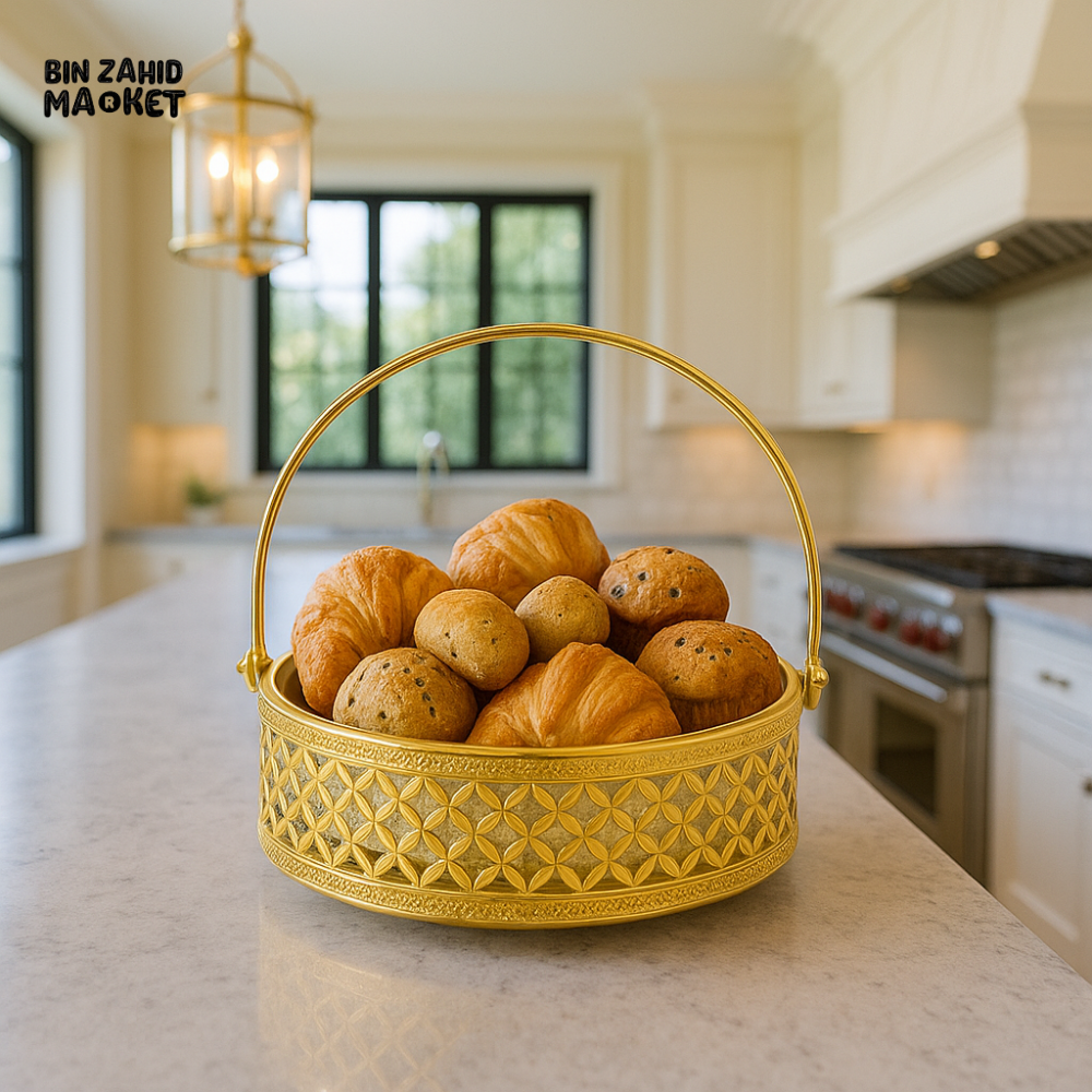 8" ROUND LUXURY SERVING PLATE WITH STAND – ELEGANT GOLD DISPLAY DISH FOR DINING & DÉCOR