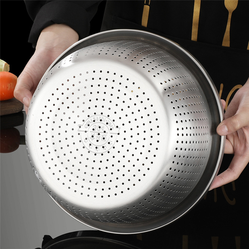 THICKEN STAINLESS STEEL DRAIN BASIN VEGETABLE FRUIT COLANDER RICE SIEVE KITCHEN ACCESSORY