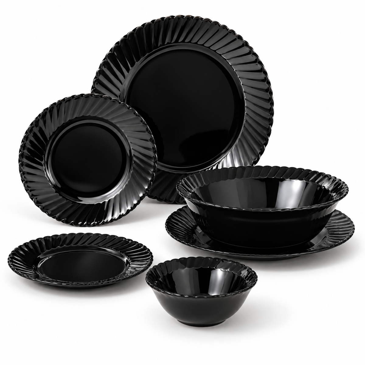 Danny Home Black Fluted Dinnerware - 26 Pieces