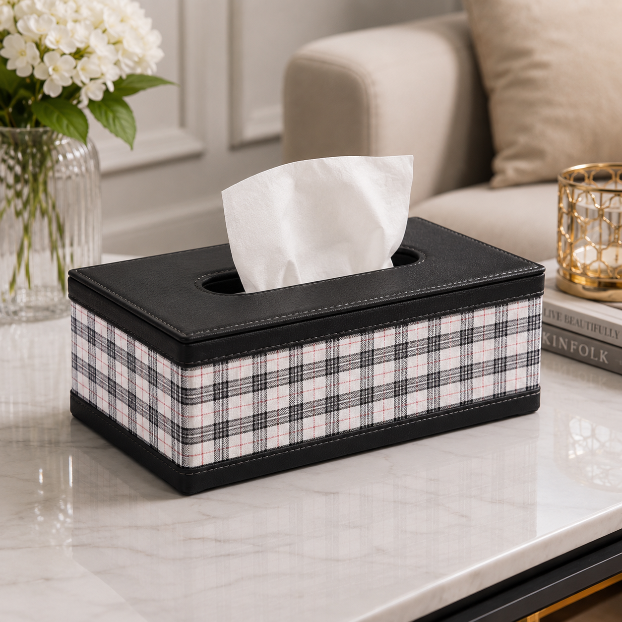 PREMIUM PLAID TISSUE BOX HOLDER