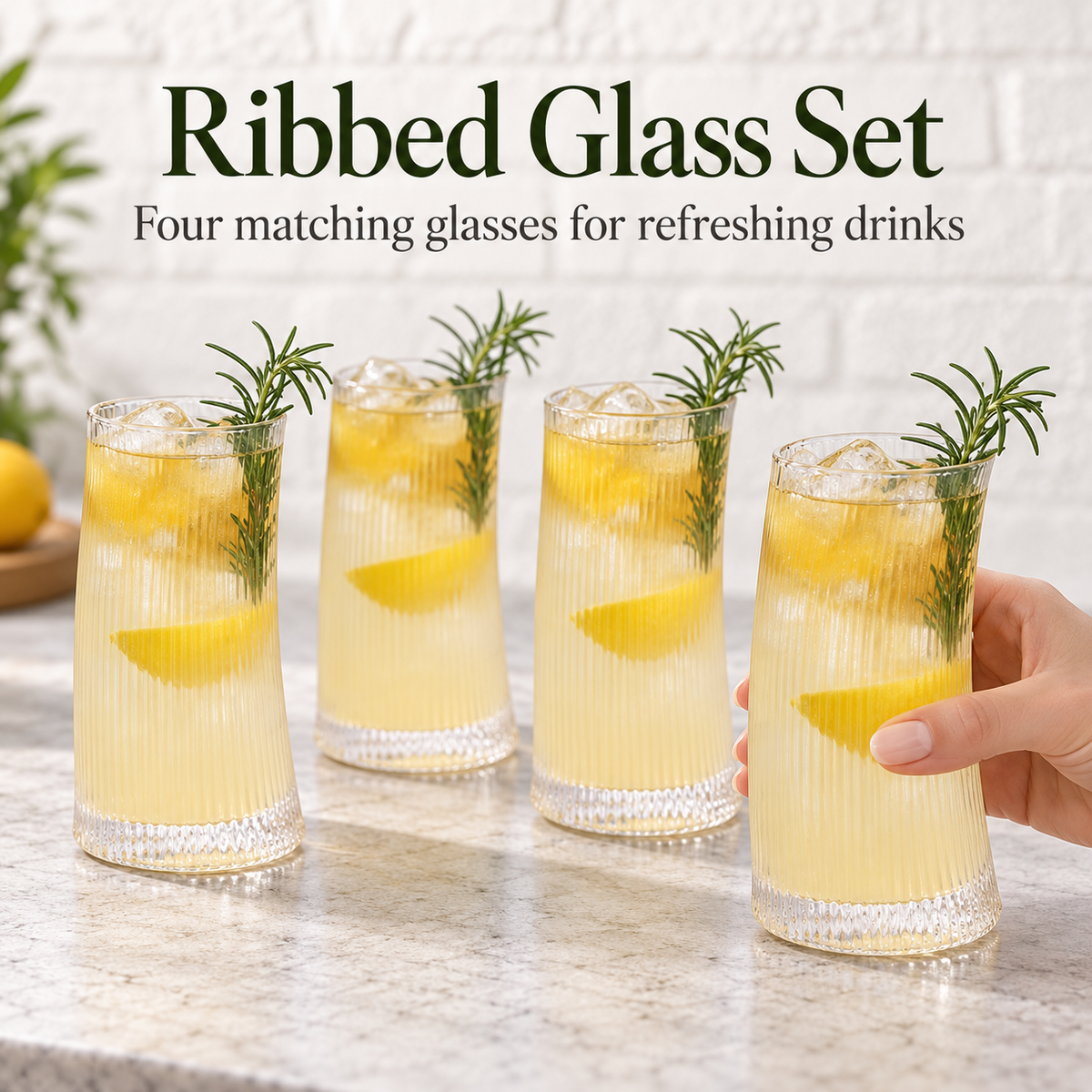 Danny Home 4 Piece Tall Ribbed Glass Set - 500 ml