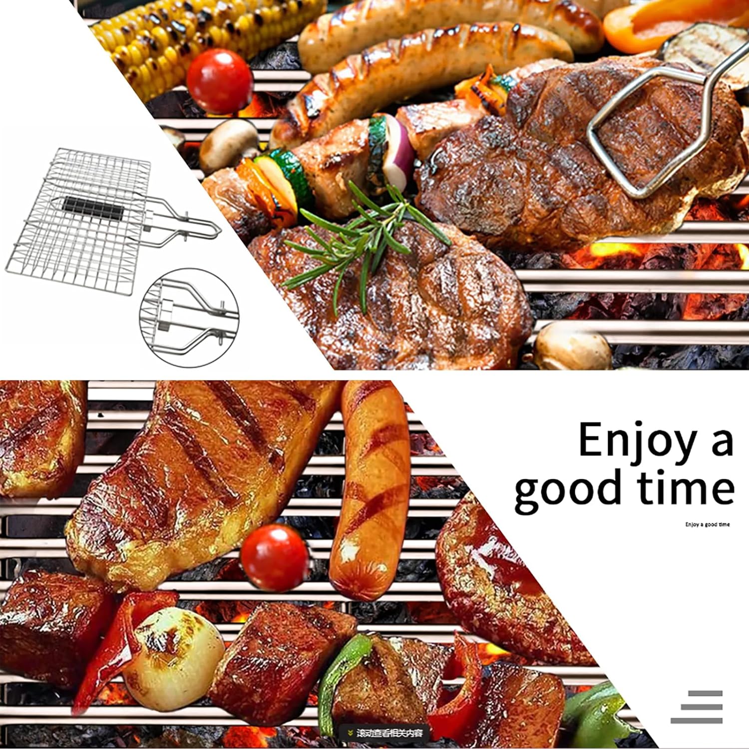 WOODEN HANDLE BARBEQUE MESH NET