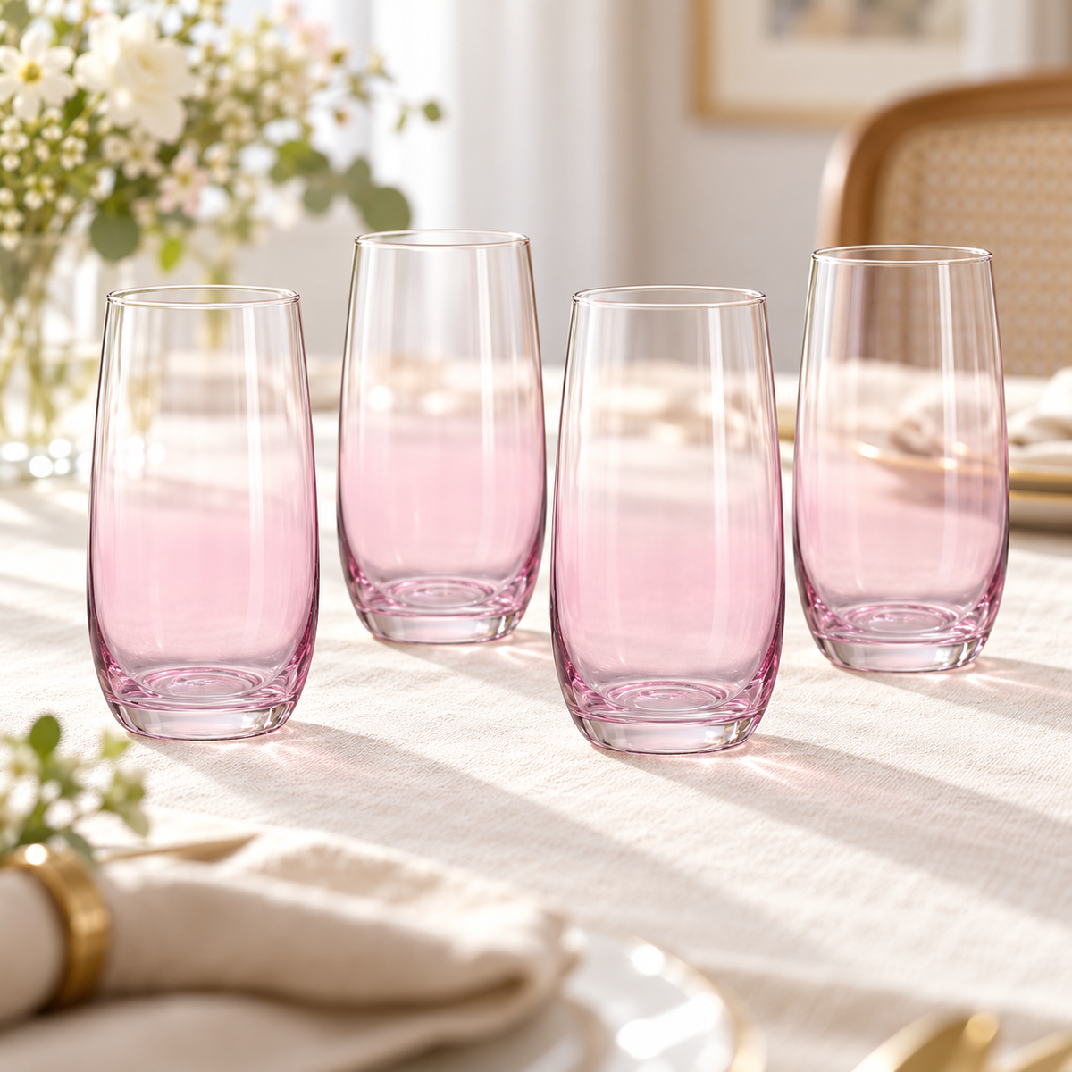 Danny Home 4 Piece Tall Blush Glass Set - 410 ml