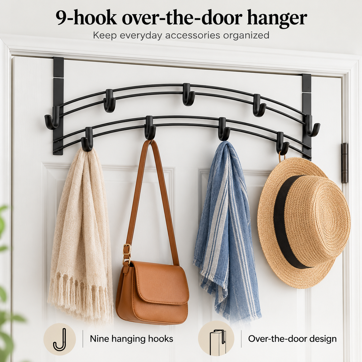 Danny Home 9-Hook  Over-The-Door Hanger - 45x7.3x26cm