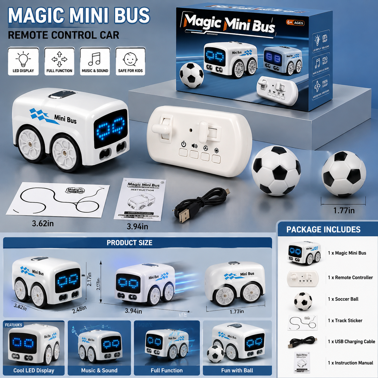 MAGIC MINI BUS REMOTE CONTROL TOY CAR WITH SOCCER BALL