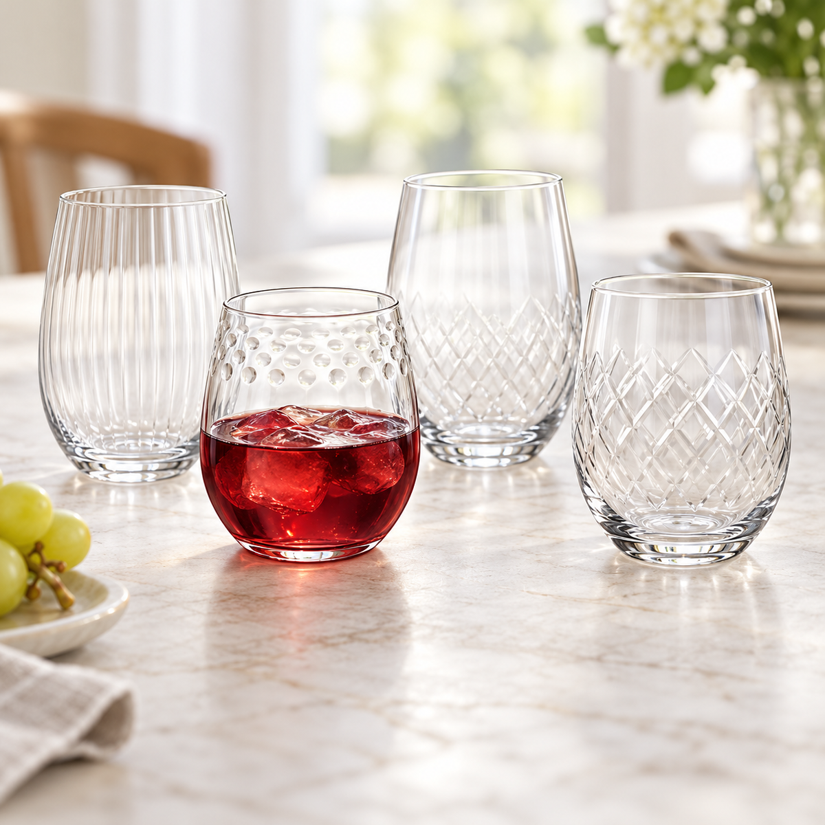 Danny Home 4 Piece Textured Glass Set - 500 ml