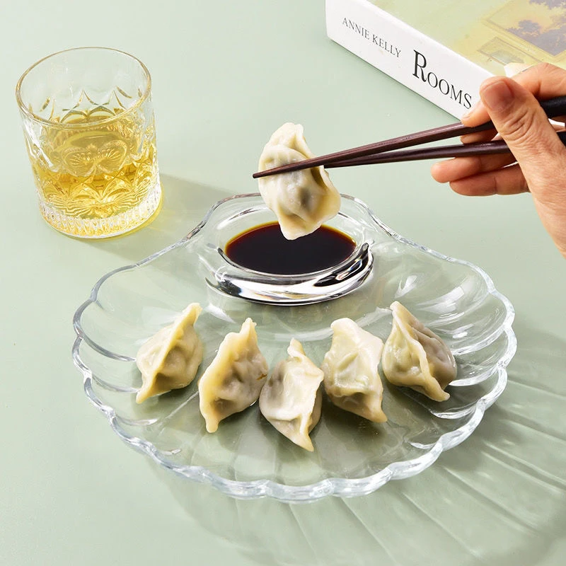 1 PIECE SHELL DISH TRANSPARENT DUMPLING PLATE WITH VINEGAR DISCS SUSHI SNACK PLATE