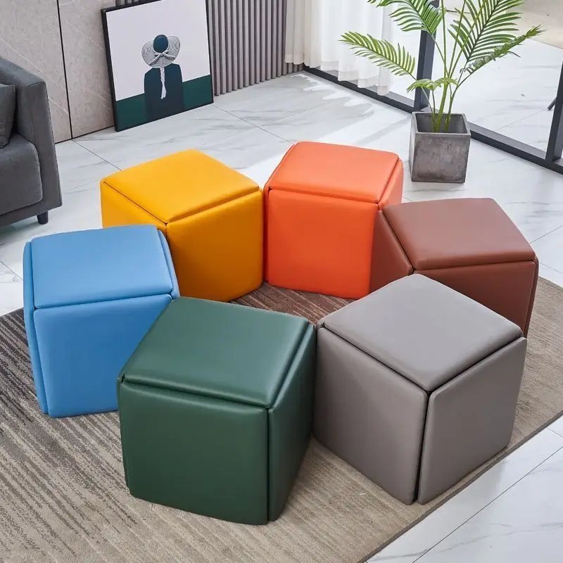 NORDIC LEATHER OTTOMAN 5 IN 1 MULTIFUNCTIONAL STOOL STORAGE FOOTSTOOL