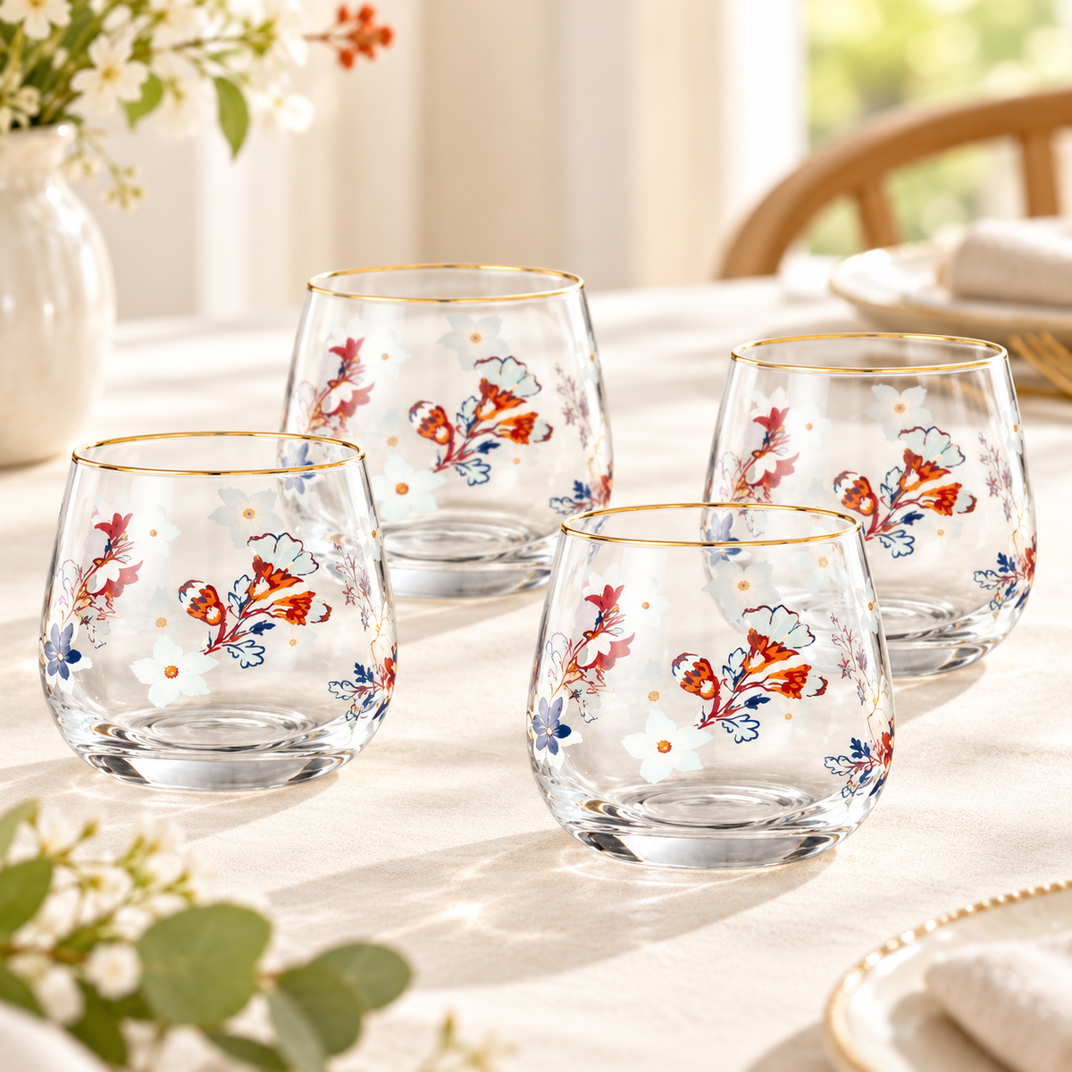 Danny Home 4 Piece Gold Rim Rounded Glass Set - 345 ml