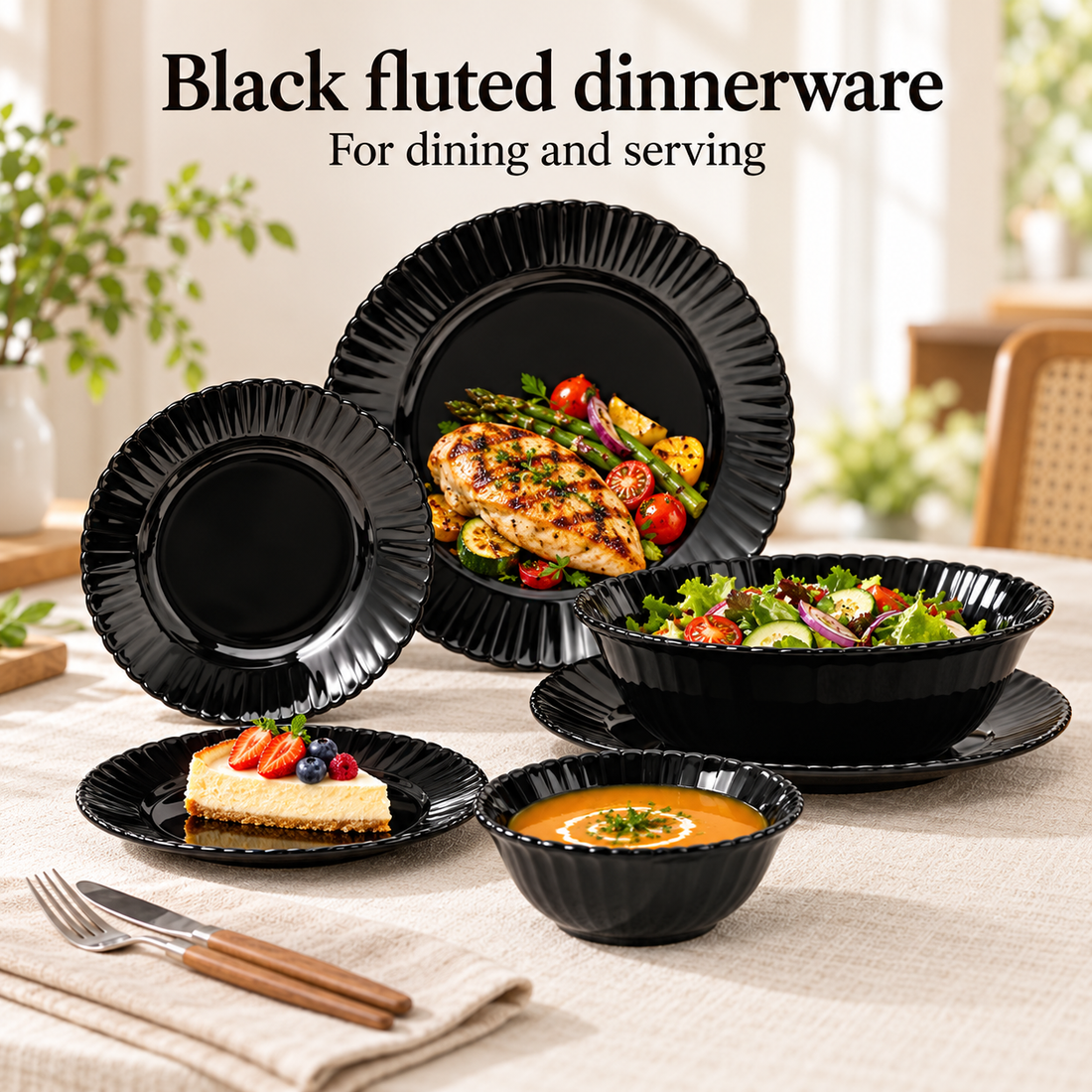 Danny Home Black Fluted Dinnerware - 26 Pieces