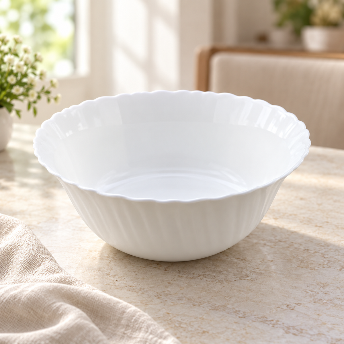 Danny Home 8 Inch White Ceramic Serving Bowl – Large Porcelain Salad & Mixing Bowl