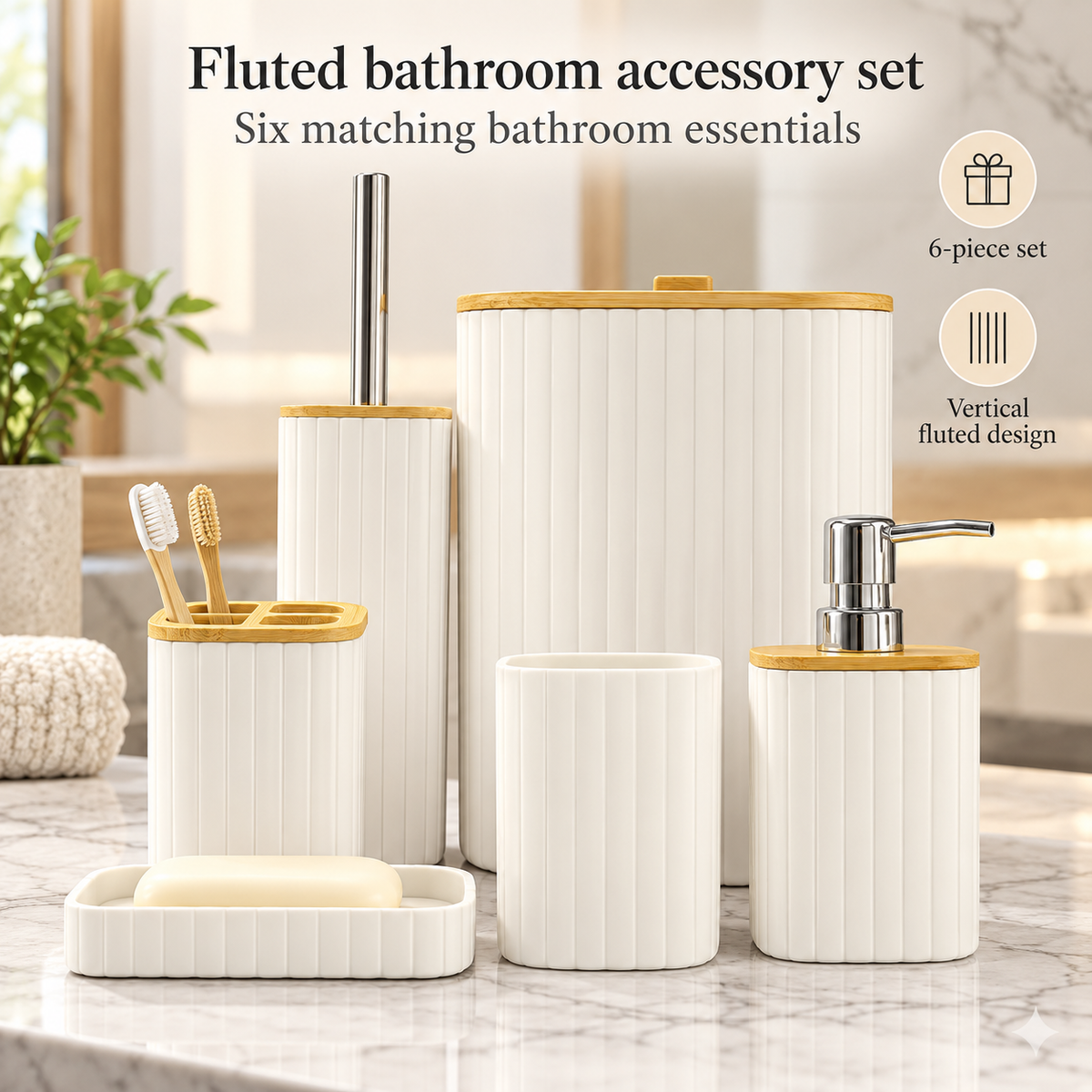 Fluted Acrylic Bathroom Set - 6 Pieces