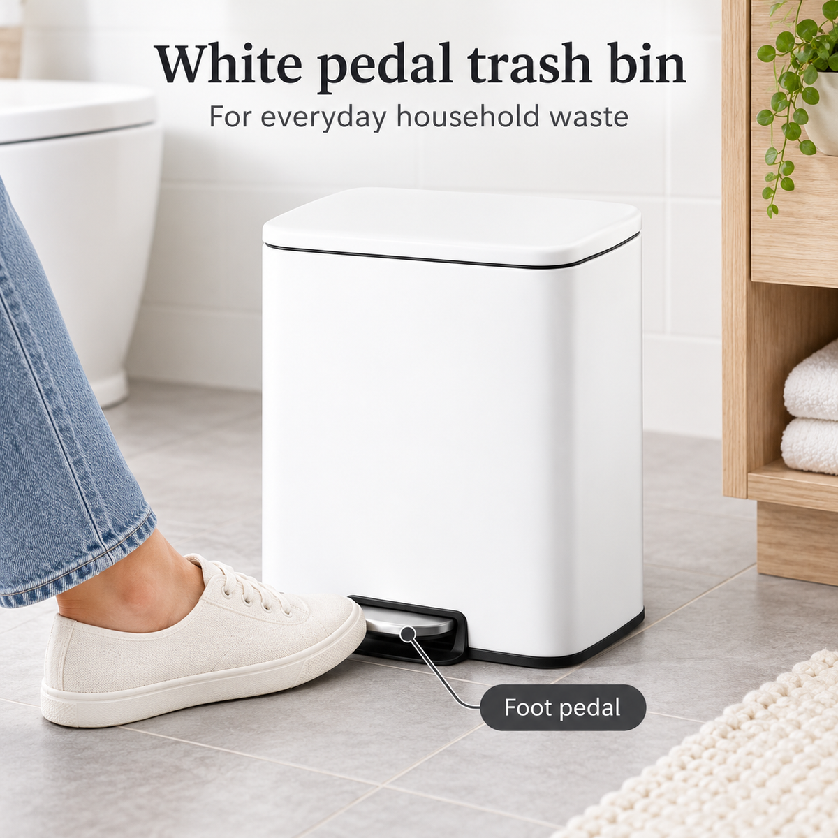 Danny Home White Pedal Trash Bin