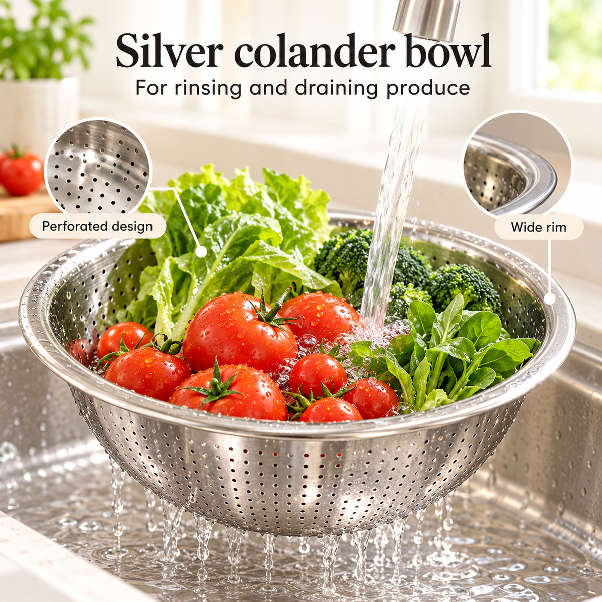 Danny Home Silver Colander Bowl - 22cm