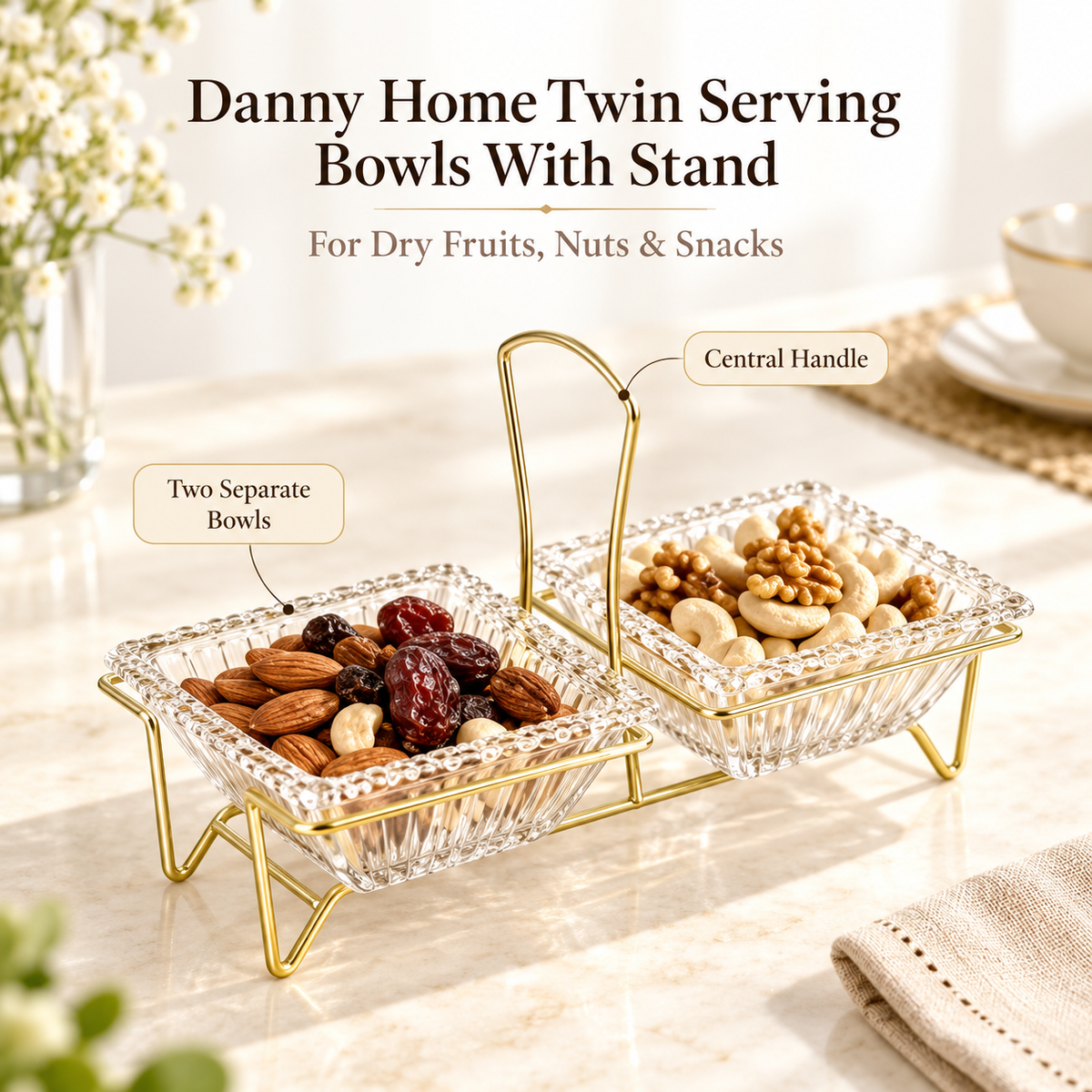 Danny Home Twin Serving Bowls With Stand - 250 ml