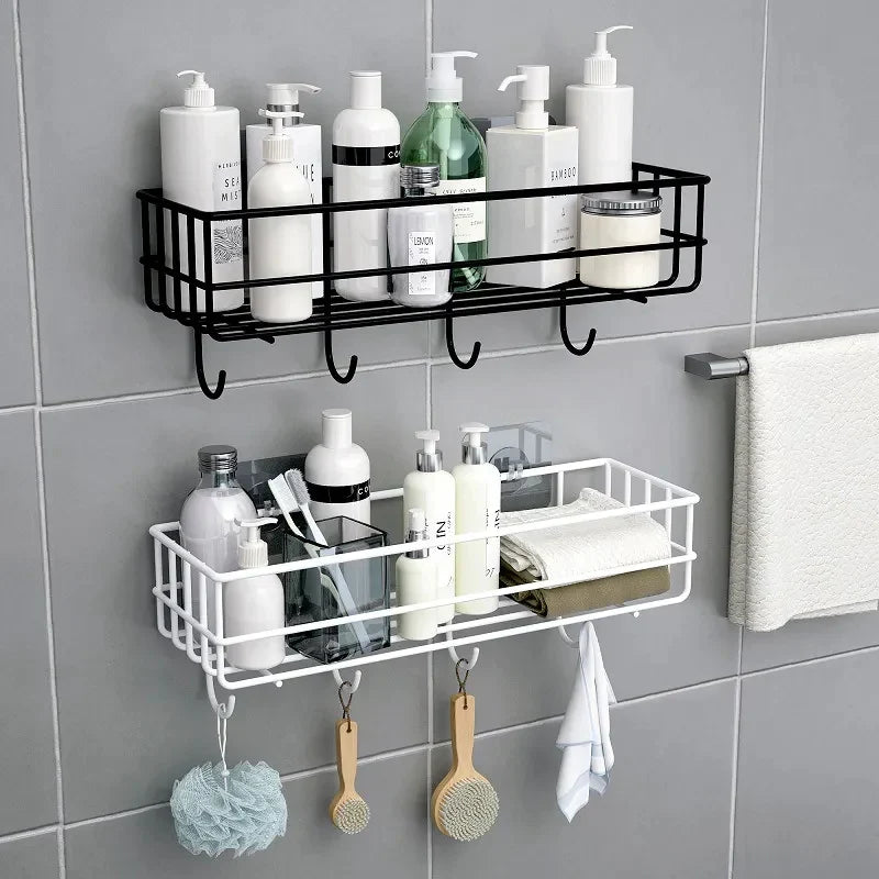 RECTANGLE METAL STAND WITH HOOKS White