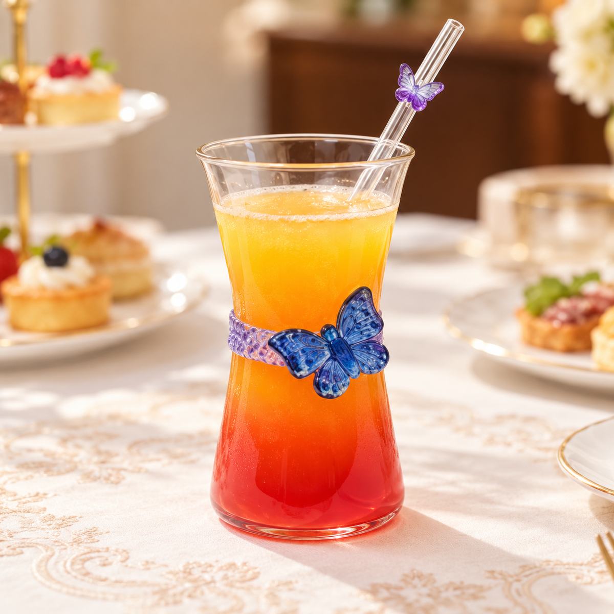 Glasslux Butterfly Glass With Straw - 400 ml