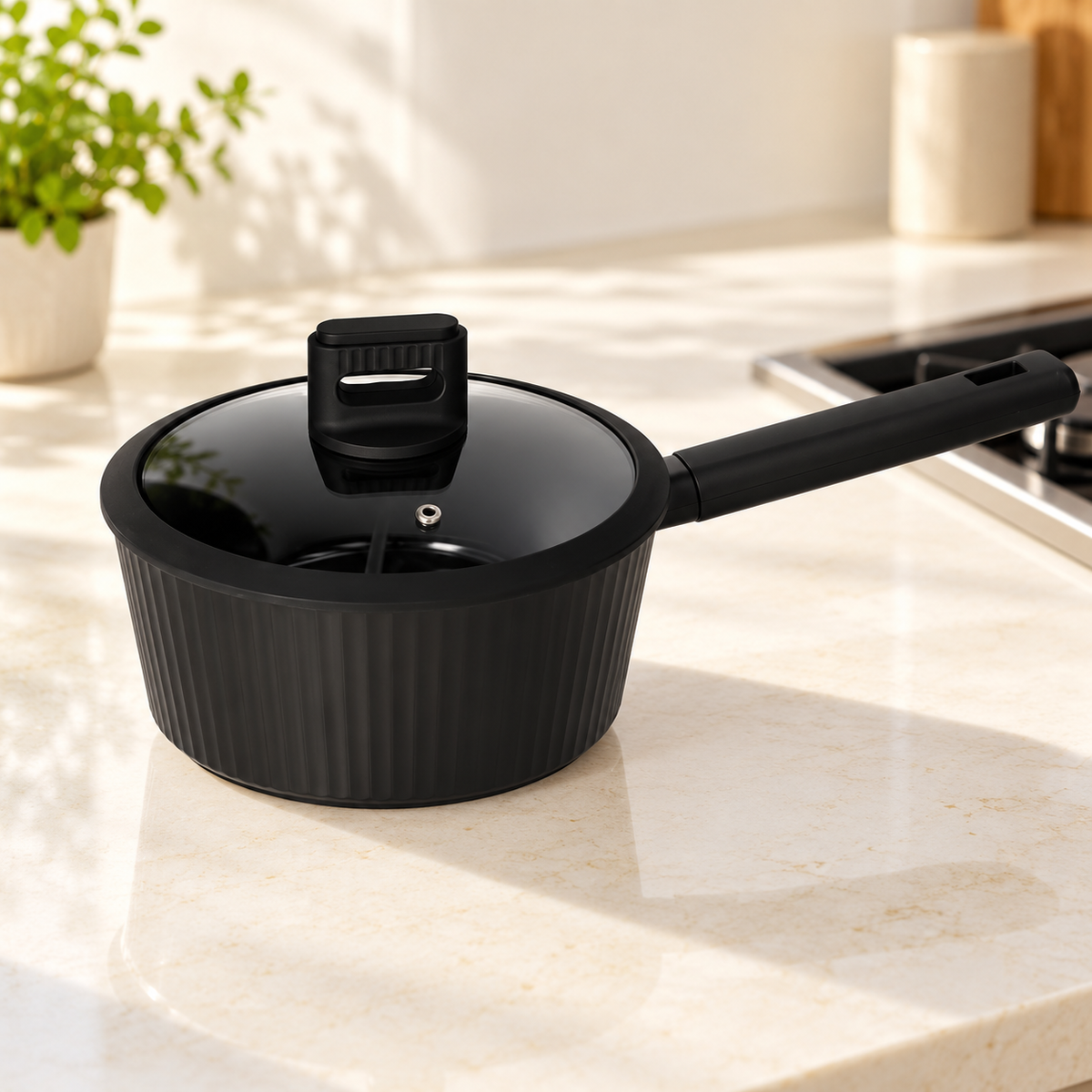 Danny Home Black Saucepan With Glass Lid