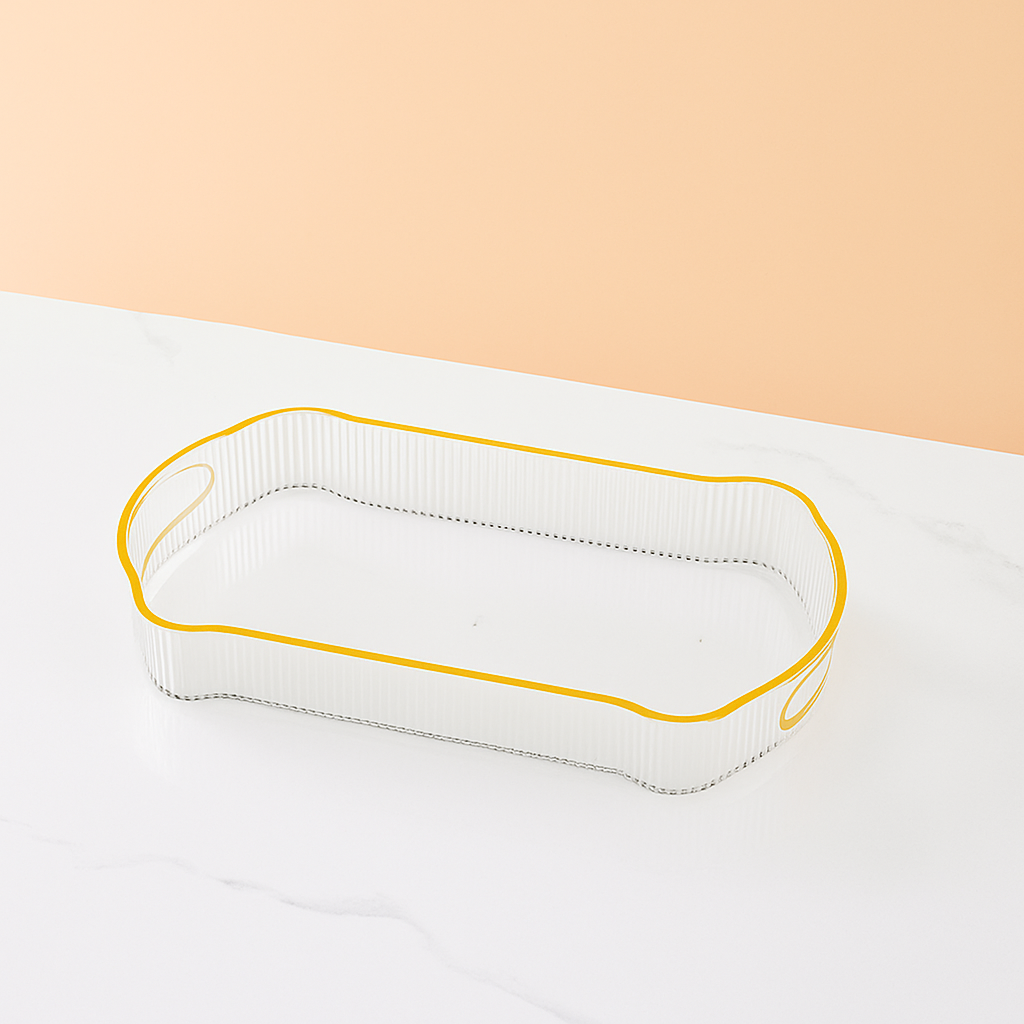 MODERN LUXURY KITCHEN TRAY – TRANSPARENT GLASS WITH GOLD BORDER