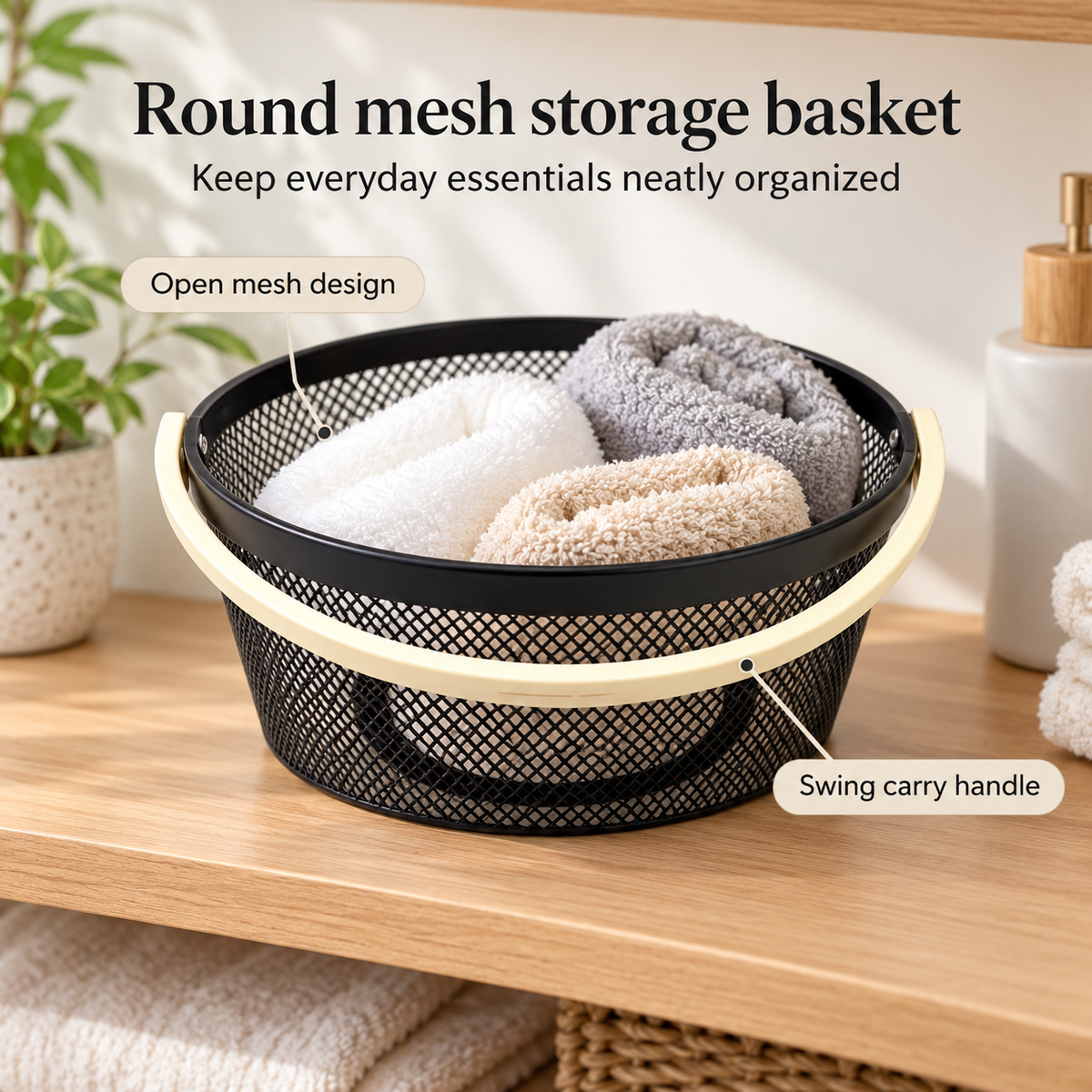 Danny Home Round Mesh Storage Basket - 25x25x18cm
