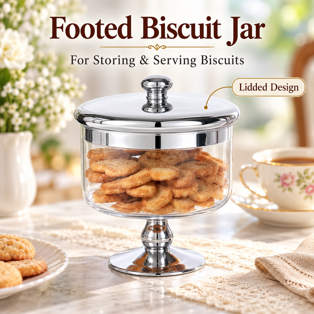 Danny Home Silver Footed Biscuit Jar - 18.7 x 18 cm