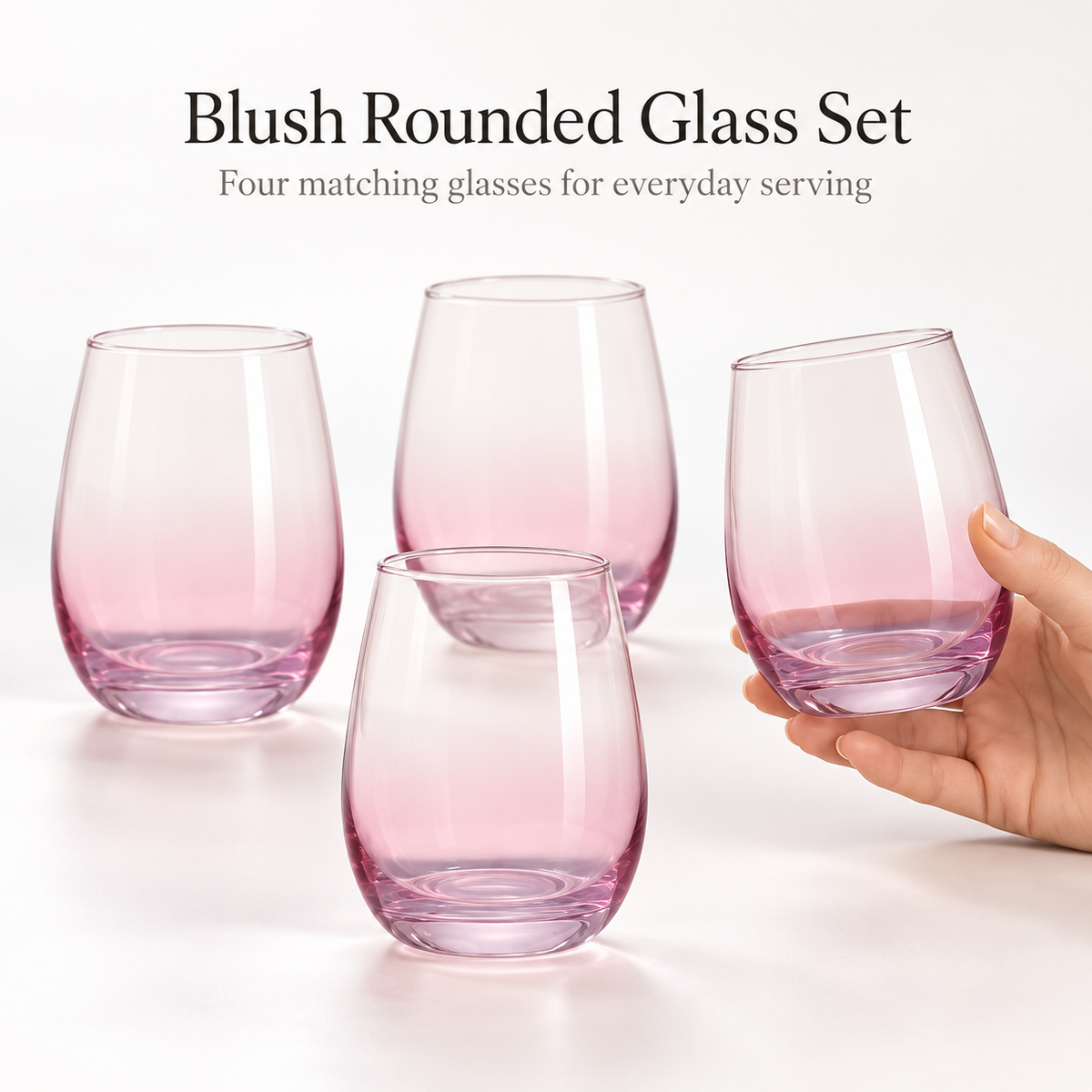 Danny Home 4 Piece Blush Rounded Glass Set - 330 ml