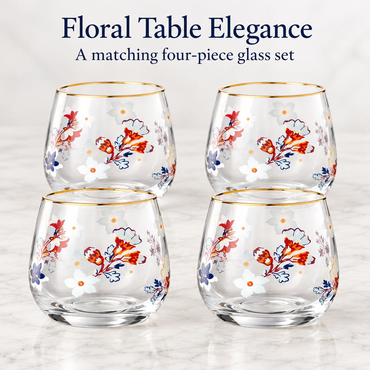 Danny Home 4 Piece Gold Rim Rounded Glass Set - 345 ml