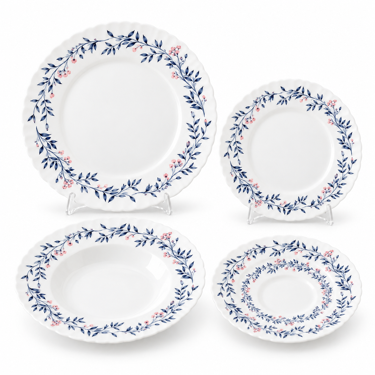 Danny Home 24-Piece Blue Botanical Dinner Set