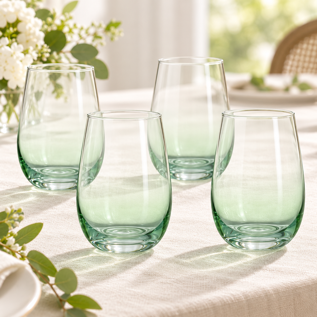 Danny Home Mint Green Rounded Glass Set - 330 ml