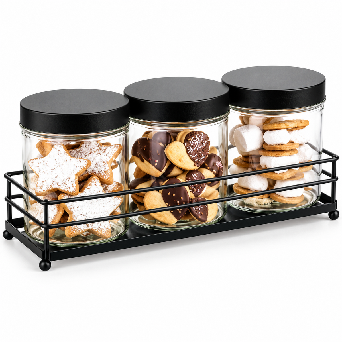 Danny Home 3 Piece Storage Jars With Rack - 720 ml