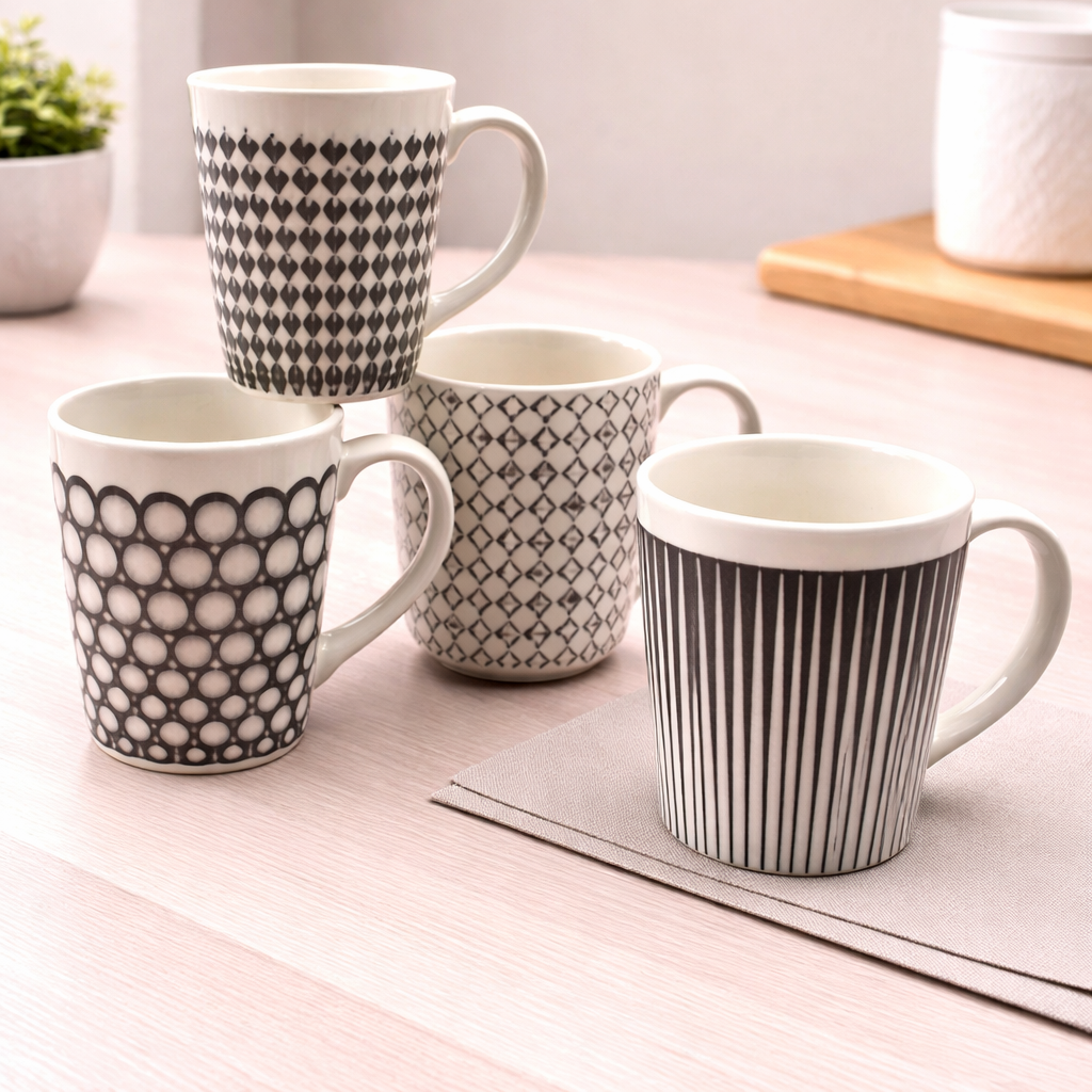 DANNY HOME 400ML BLACK & WHITE GEOMETRIC DESIGN COFFEE & TEA CUP -T01-39