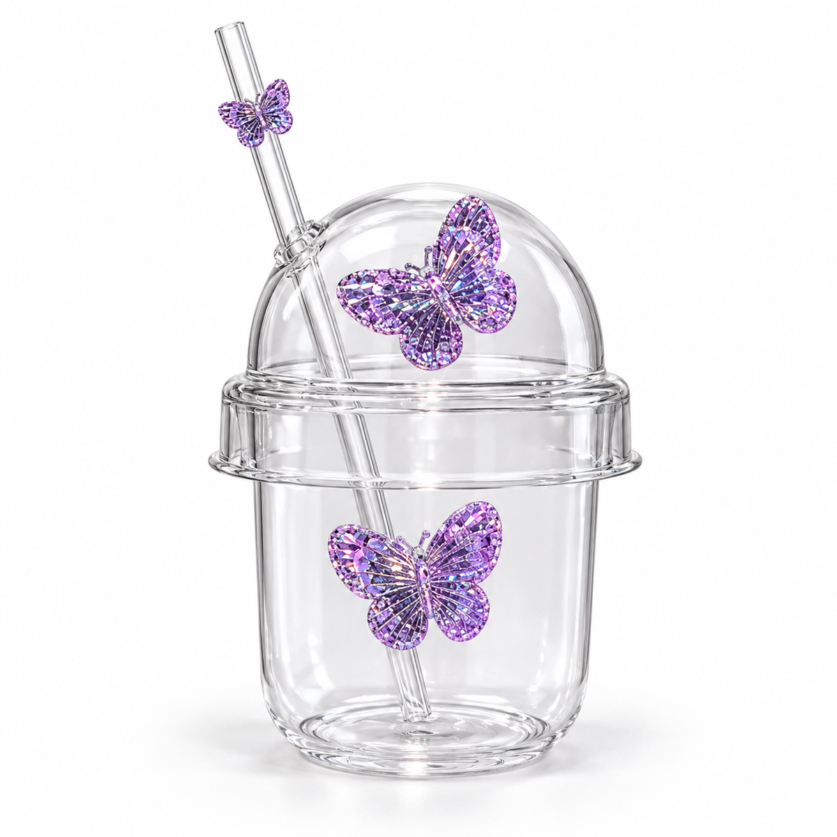 Glasslux Butterfly Dome Cup With Straw - Purple / 400 ml