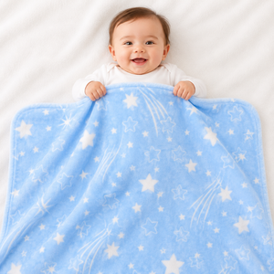 HAPPIMUMS BABY PLUSH SLEEPING BLANKET DOUBLE PLY SHOOTING STAR 110 x 80 - BLUE