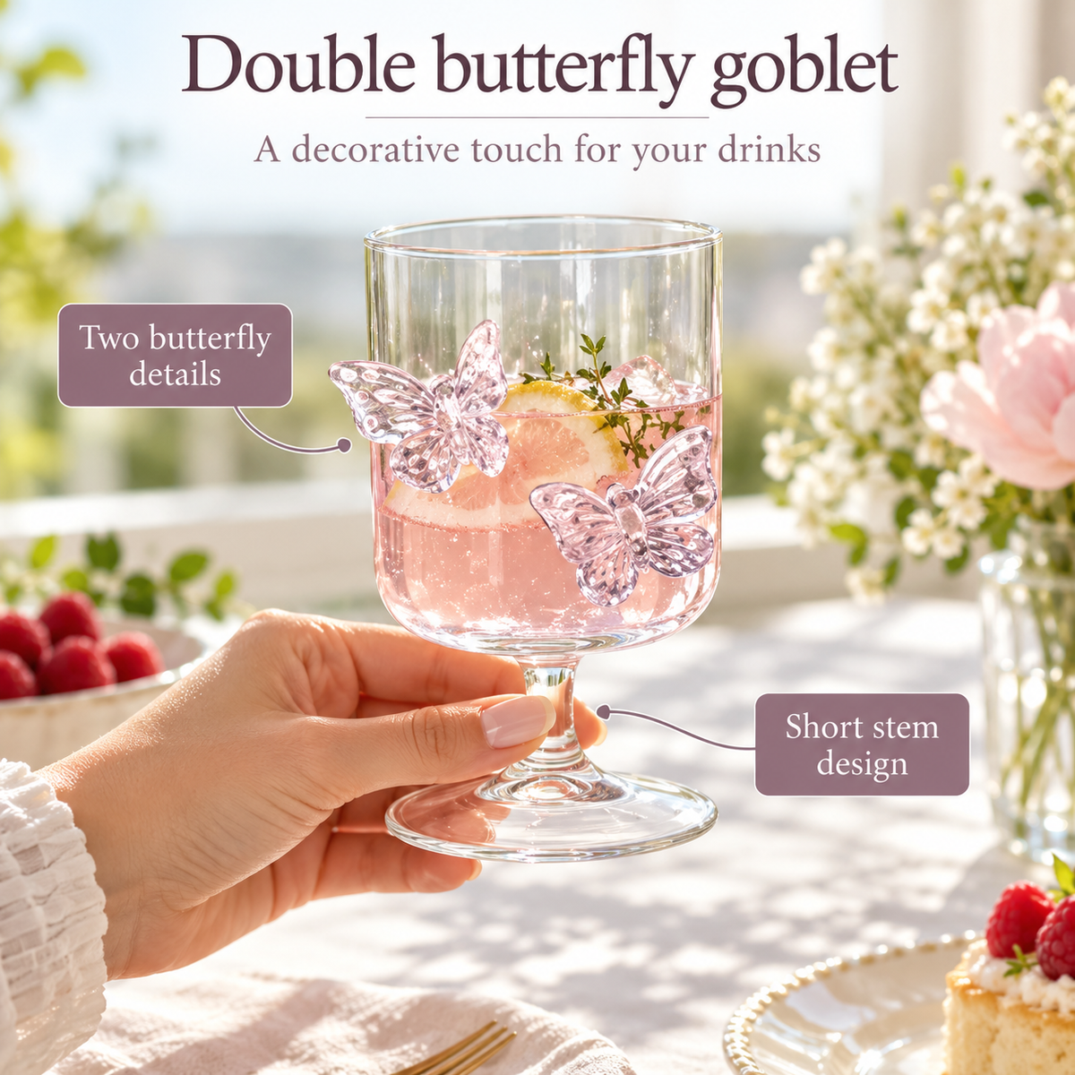 Double Butterfly Goblet Glass