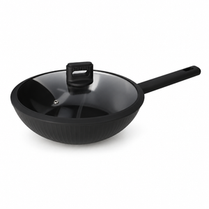 Danny Home Black Wok With Glass Lid - 30x8.5cm