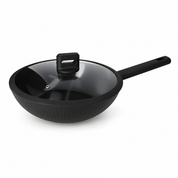 Danny Home Black Wok With Glass Lid