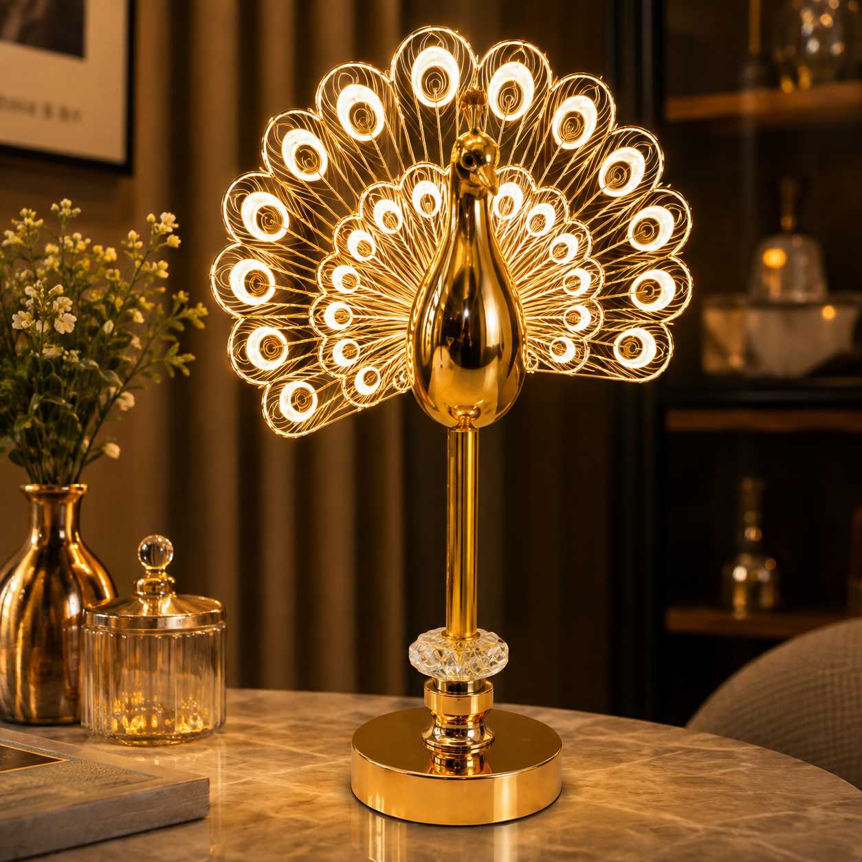 LED PEACOCK TABLE LAMP