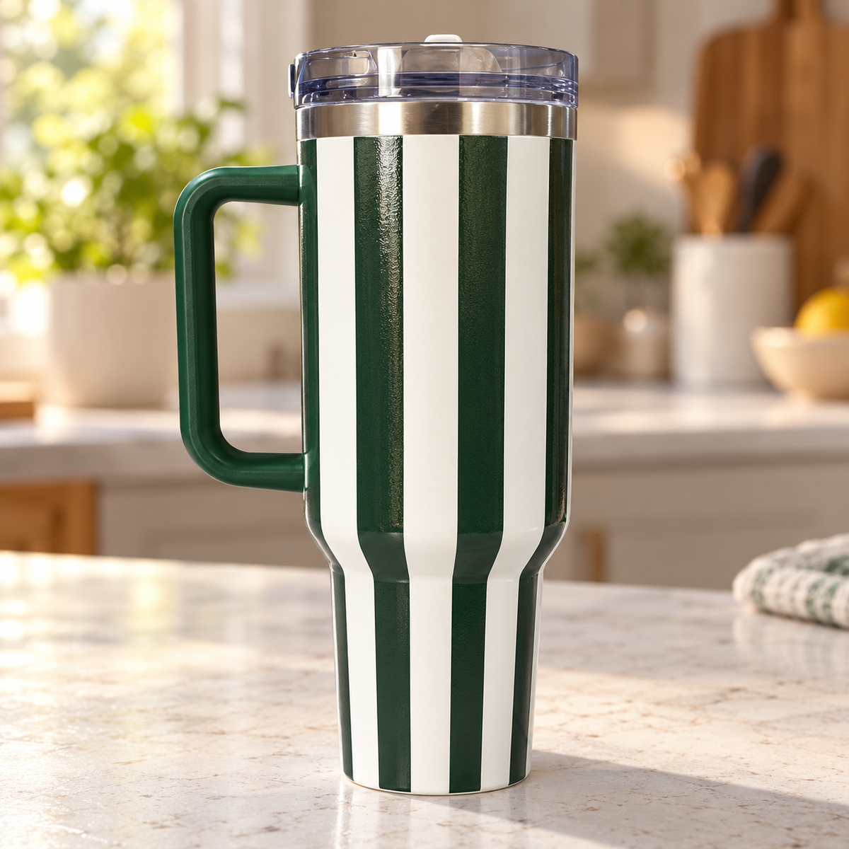 Green Striped Handle Tumbler